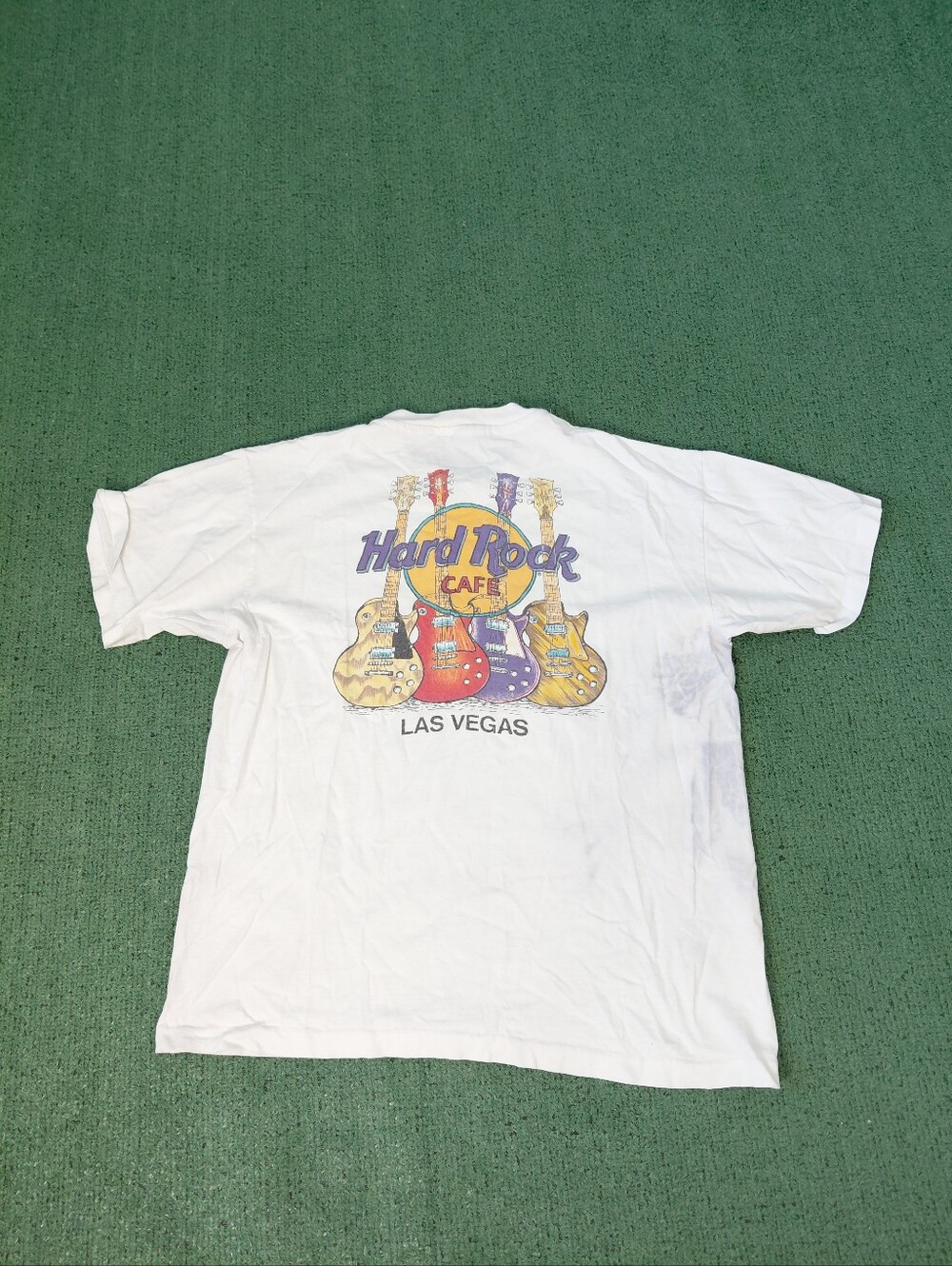 VINTAGE 1994 Hard Rock Cafe Las Vegas Multi Guitar Graphic 90's Music White T Sh